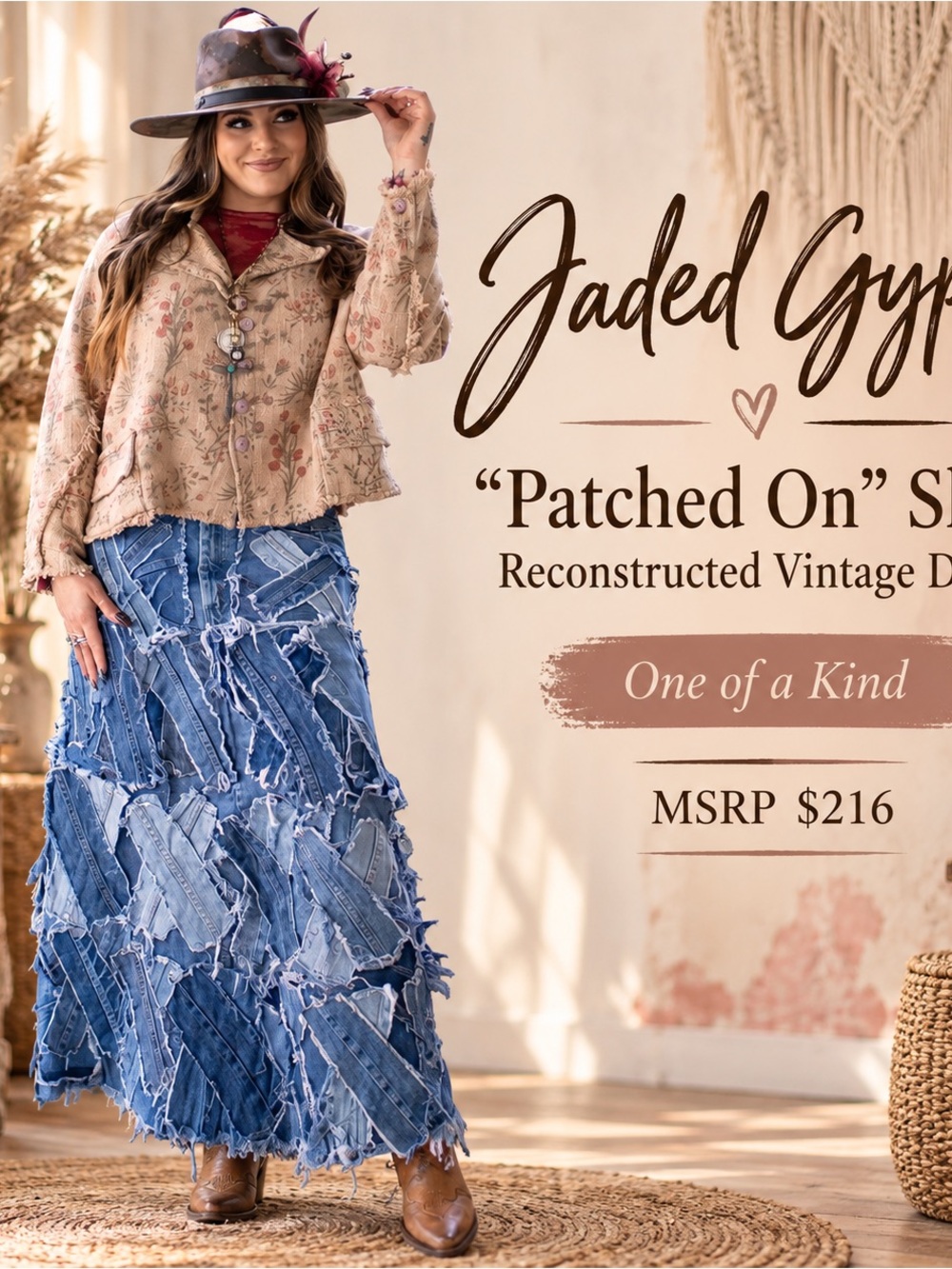 Jaded Gypsy Blue Patchwork Denim Maxi Skirt